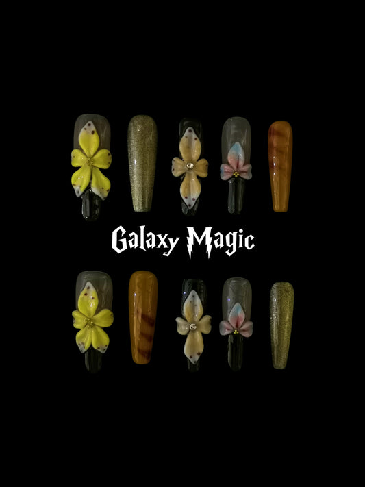 Handmade Acrylic 3D Flower design Press on nails coffin square stiletto reusable durable NO:1034