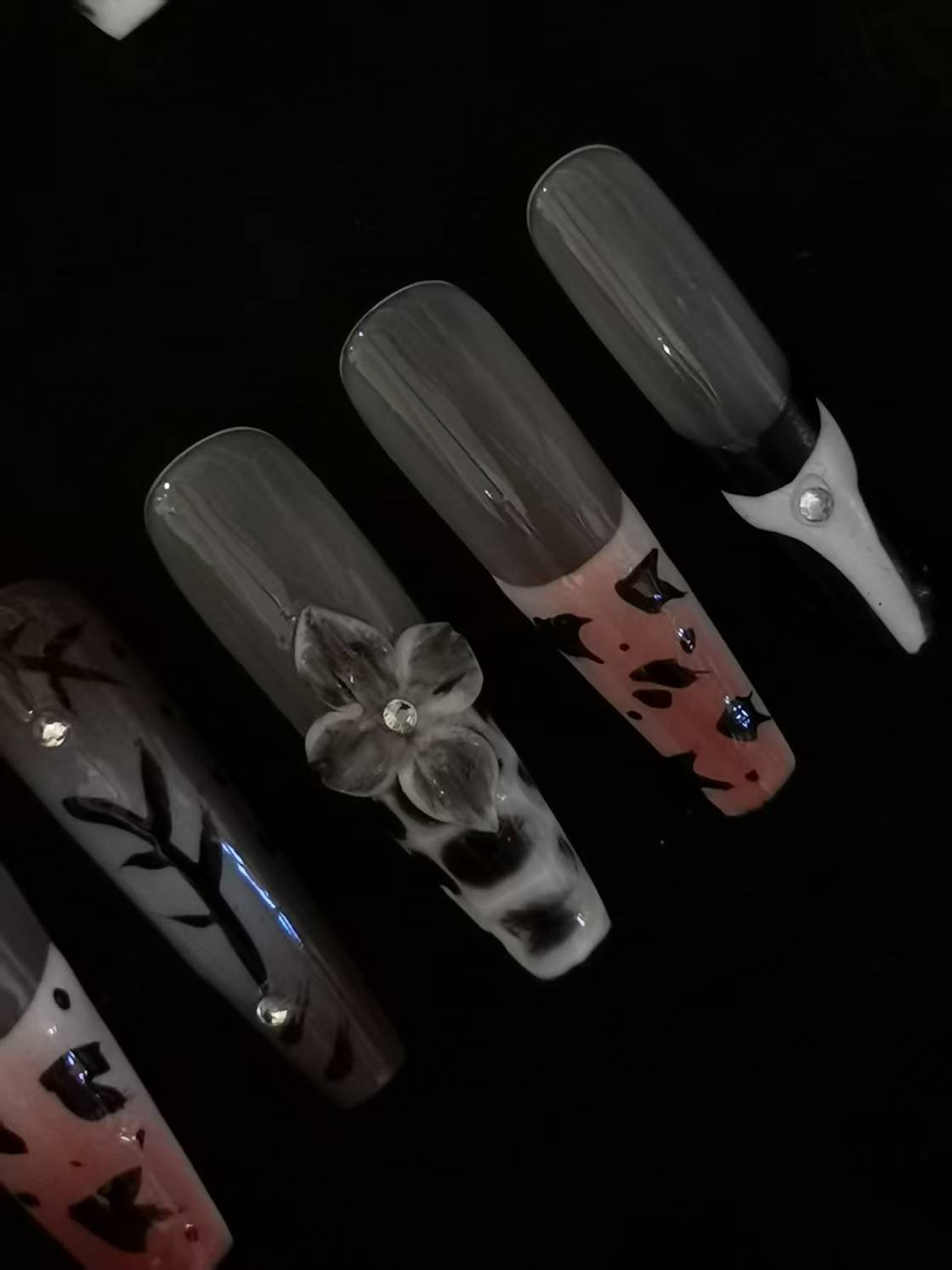 Handmade Acrylic 3D Flower Press on nails coffin square stiletto reusable durable NO:1048