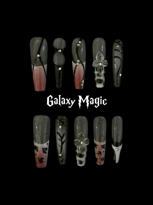 Handmade Acrylic 3D Flower Press on nails coffin square stiletto reusable durable NO:1048
