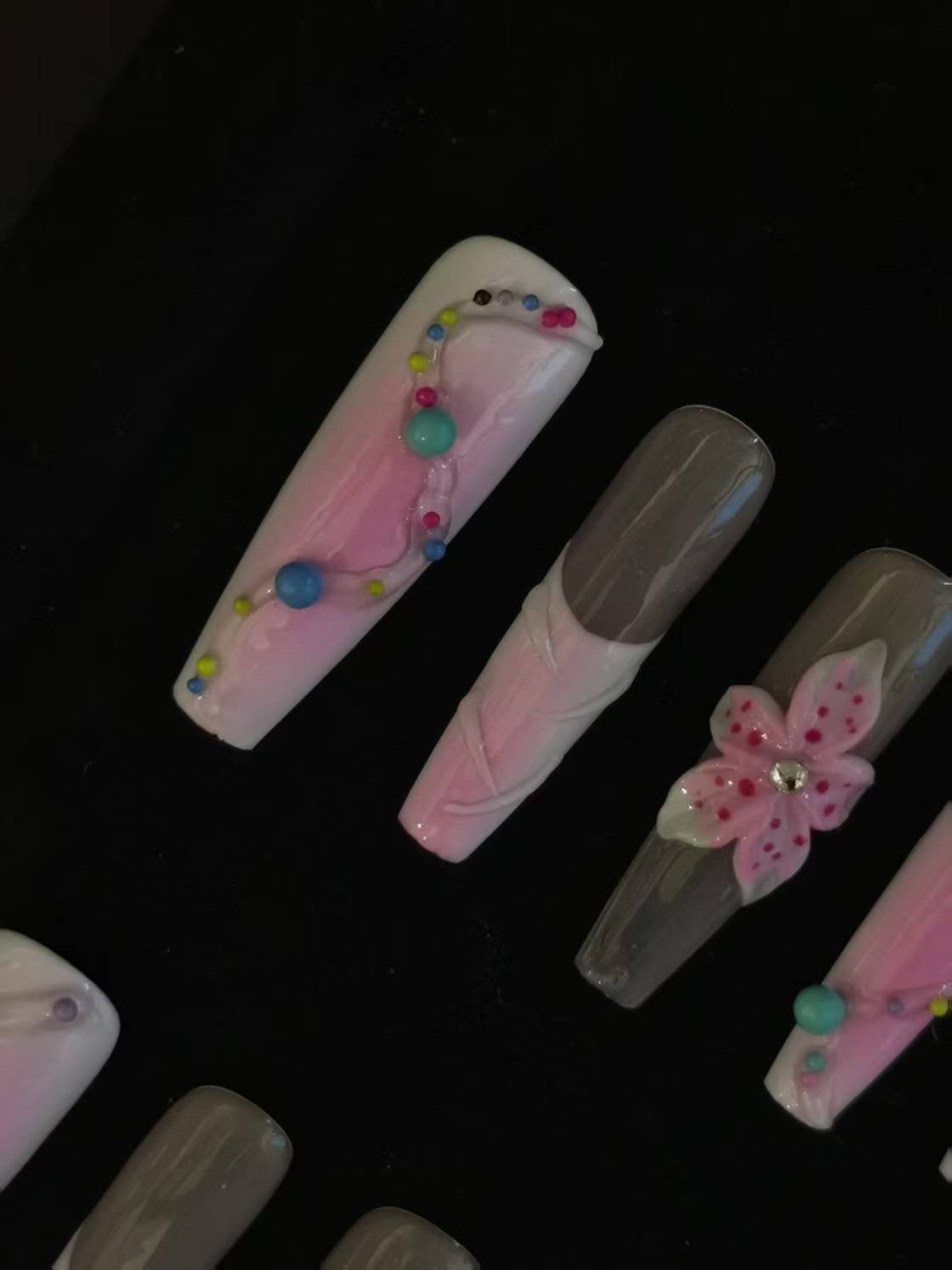 NO:1010 Acrylic 3D Flower Design Multiple Dots Press on nails square coffin stiletto reusable durable trendy 2025