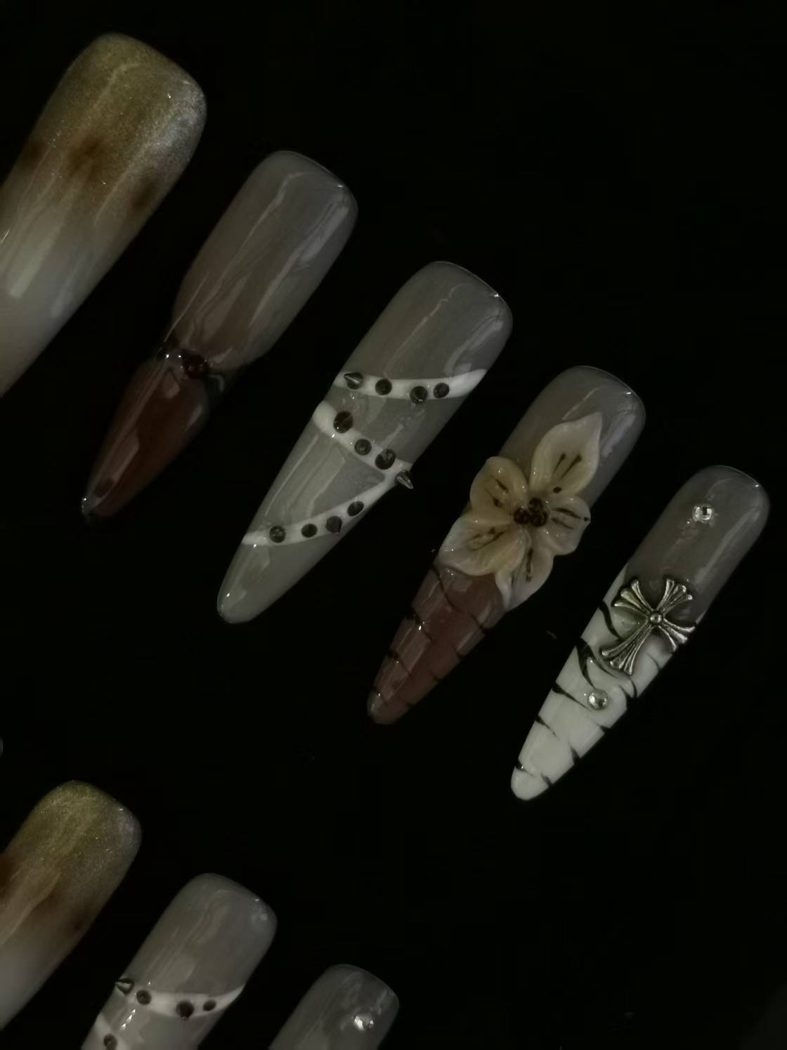 Handmade Acrylic 3D Flower Belt Design Autumn Fall  Press on nails square coffin stiletto NO:1015