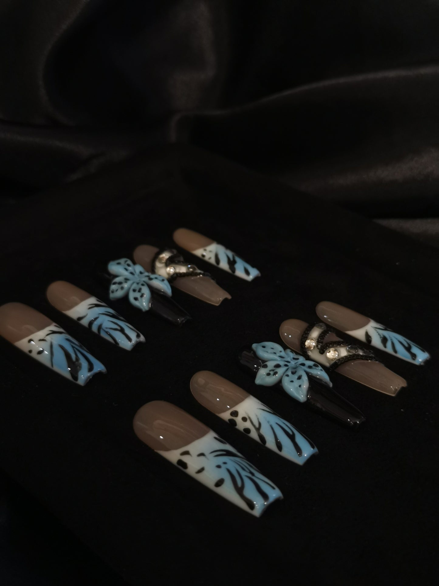 Handmade Acrylic 3D Flower Belt design Press on nails coffin square stiletto reusable durable NO:1027