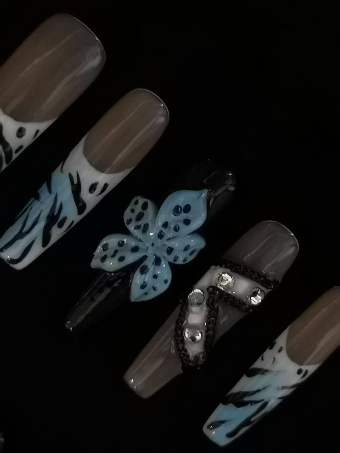 Handmade Acrylic 3D Flower Belt design Press on nails coffin square stiletto reusable durable NO:1027