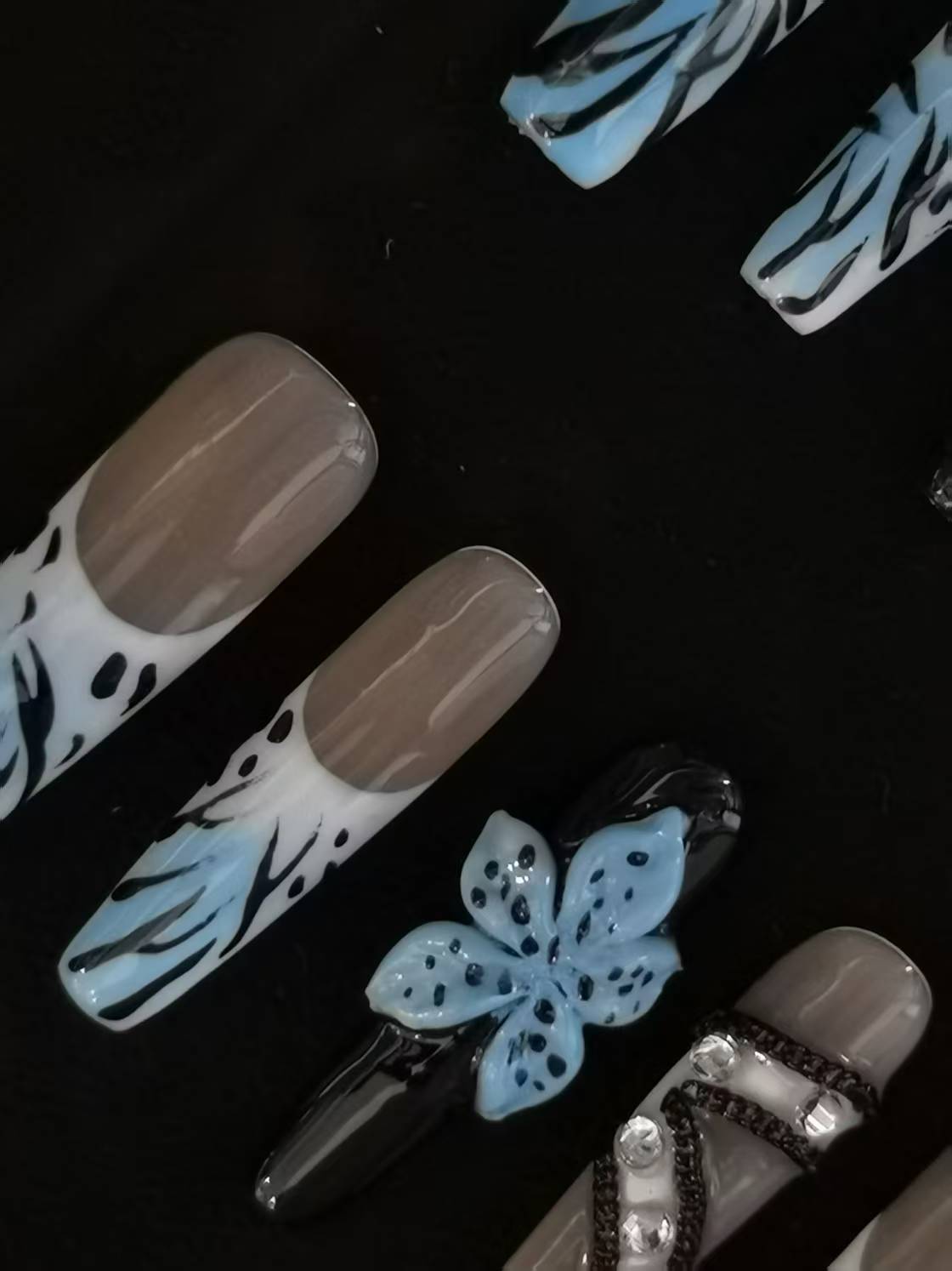 Handmade Acrylic 3D Flower Belt design Press on nails coffin square stiletto reusable durable NO:1027