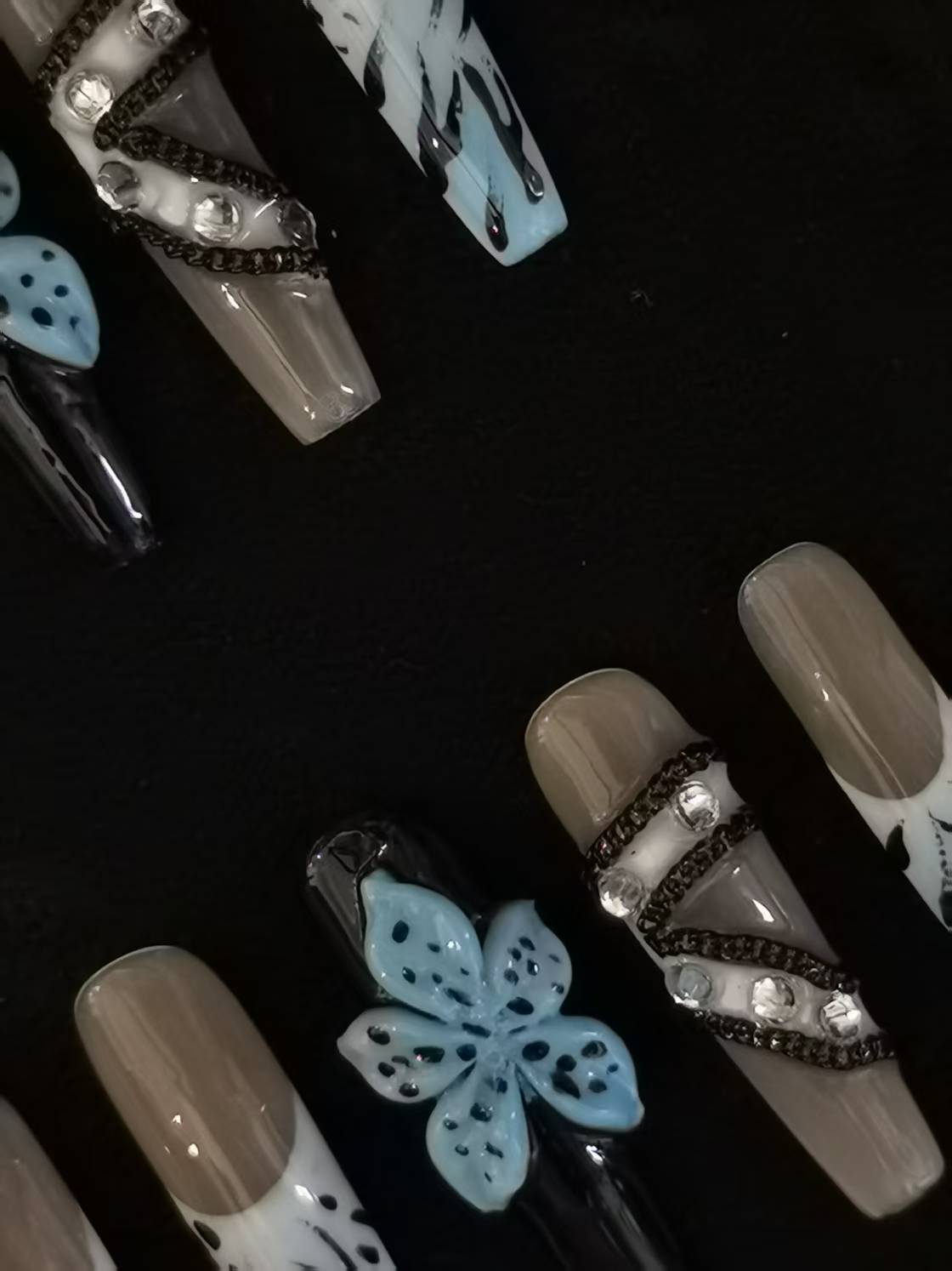 Handmade Acrylic 3D Flower Belt design Press on nails coffin square stiletto reusable durable NO:1027