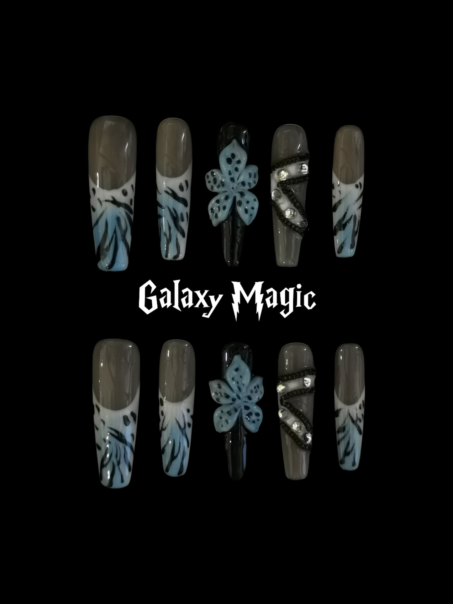 Handmade Acrylic 3D Flower Belt design Press on nails coffin square stiletto reusable durable NO:1027