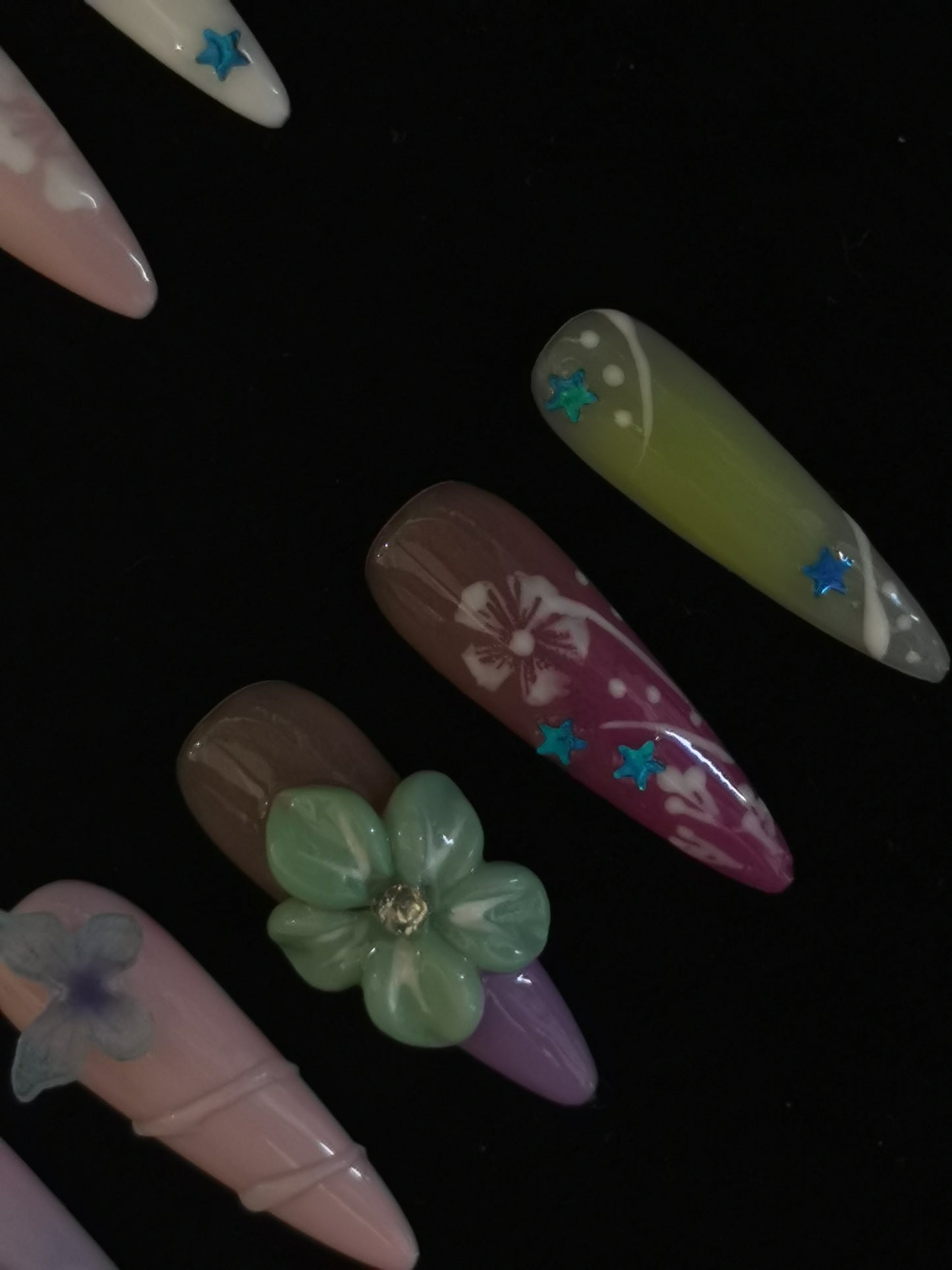 Handmade Acrylic 3D Flower macaron Press on nails coffin square stiletto reusable durable NO:1004