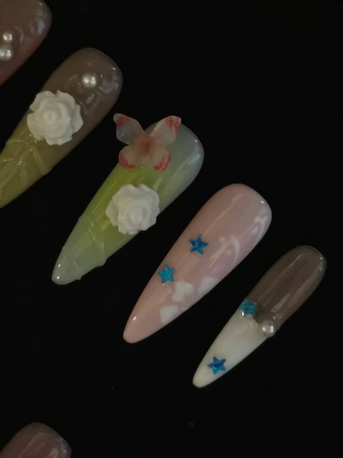 Handmade Acrylic 3D Flower macaron Press on nails coffin square stiletto reusable durable NO:1004
