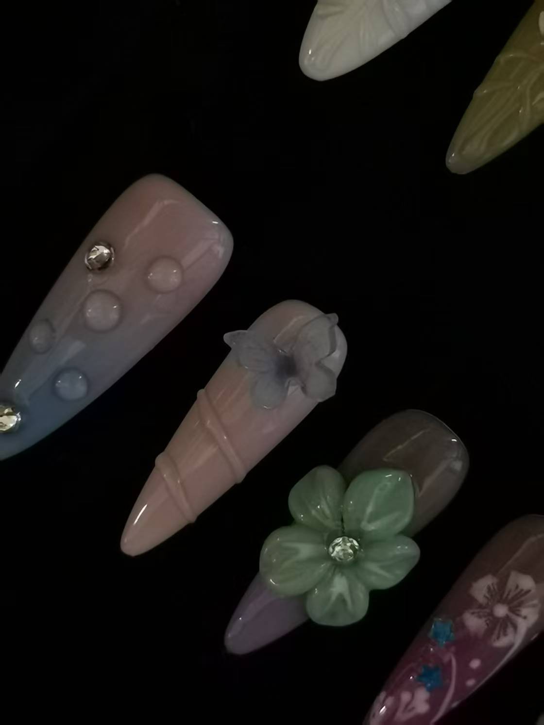 Handmade Acrylic 3D Flower macaron Press on nails coffin square stiletto reusable durable NO:1004