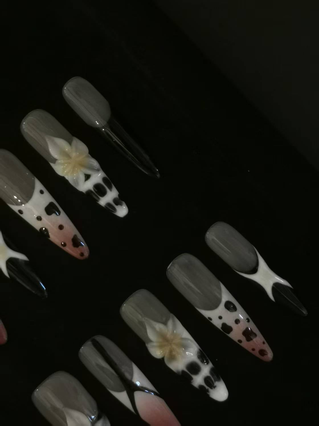 NO:1018 Acrylic 3D Flower Design Autumn Fall animal print Press on nails square coffin stiletto reusable durable trendy 2025
