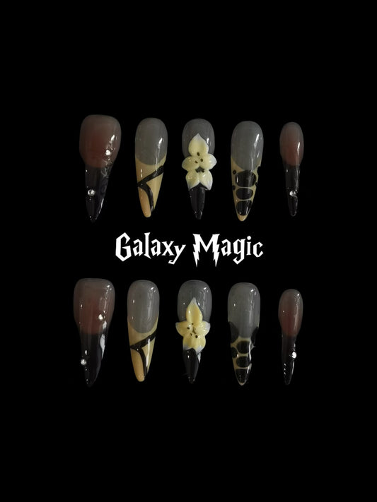 Handmade Acrylic 3D Flower design Press on nails coffin square stiletto reusable durable NO:1030