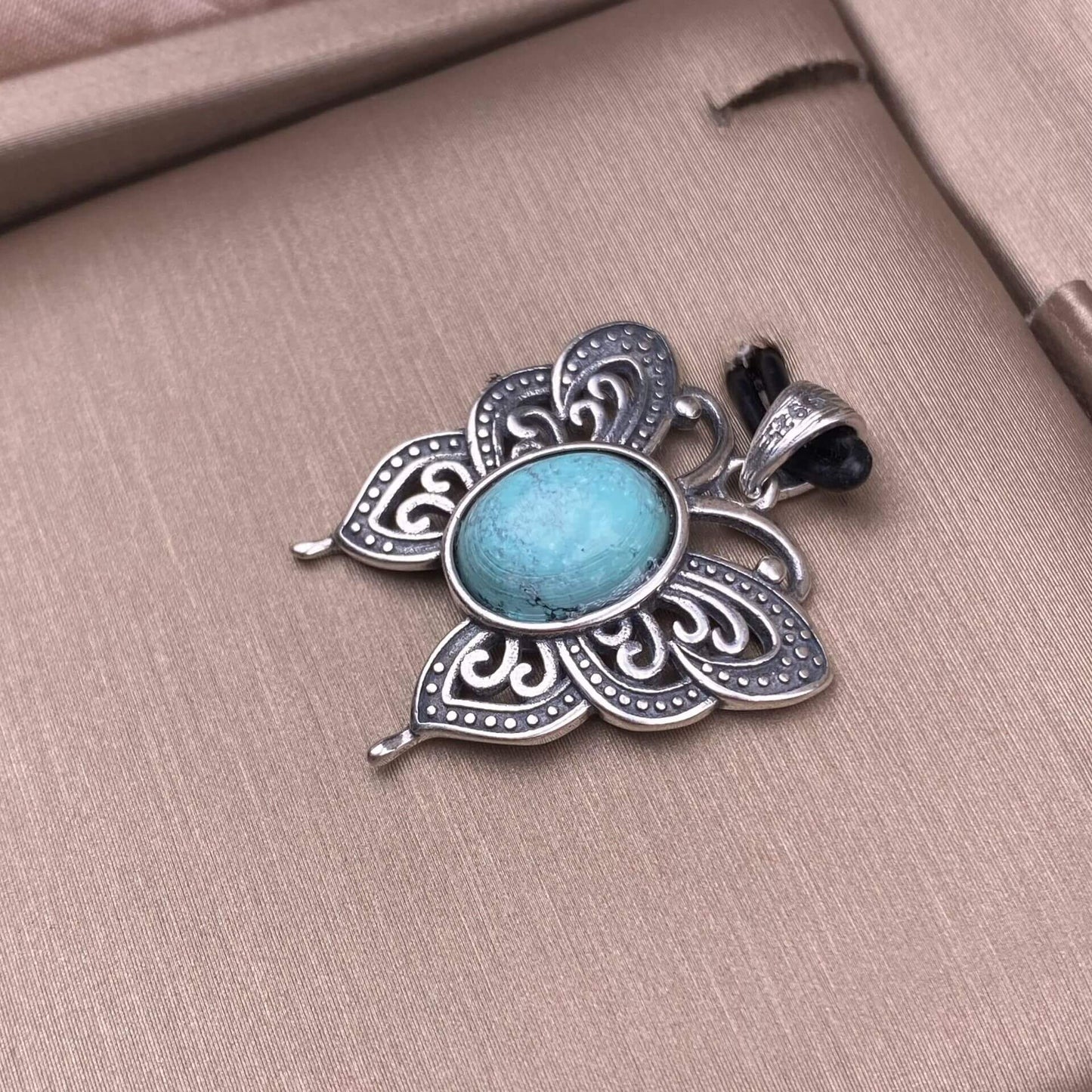 Lalima sea Pattern Stone Rose quartz, blue moonstone, aquamarine, old wax, flower amber, amethyst, turquoise, Hetian jade, grape stone pendant S925 silver inlaid retro butterfly necklace pendant
