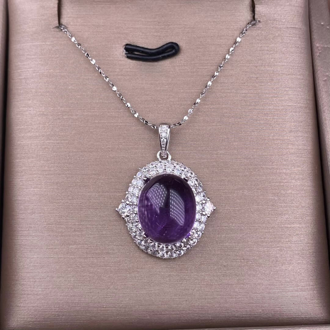 South Red, amethyst, purple dragon crystal, aquamarine pendant s925, silver inlaid with full diamonds, light luxury and exquisite women's collarbone chain pendant, simple and versatile for commuting