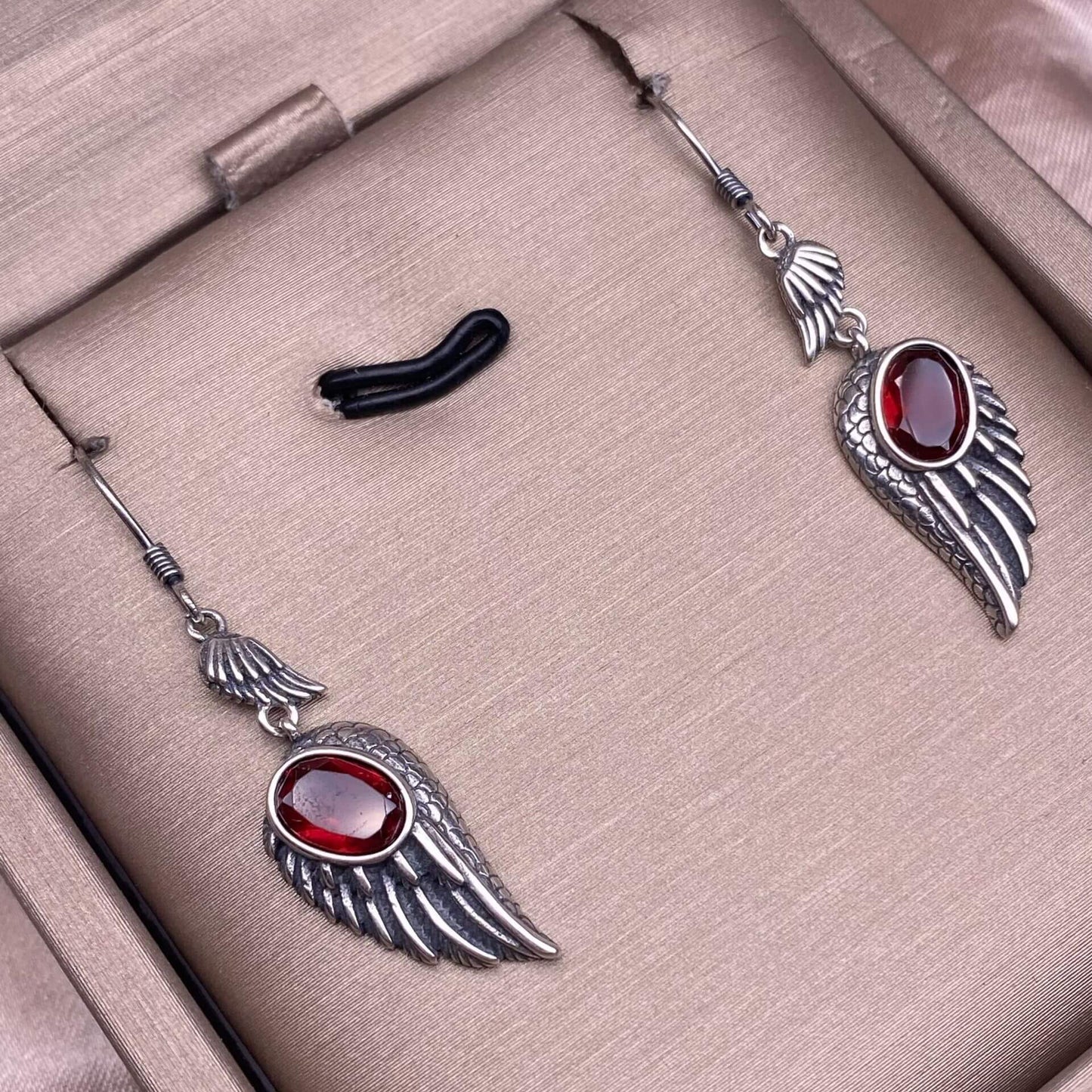 Garnet, black opal, black shell, white shell, tea crystal, purple dragon crystal wings earrings S925 (Copy)