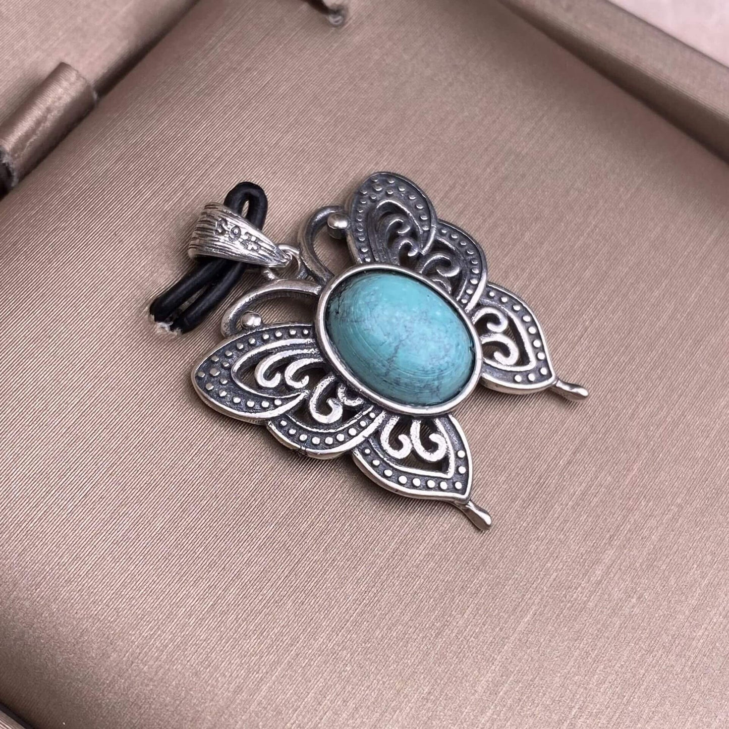 Lalima sea Pattern Stone Rose quartz, blue moonstone, aquamarine, old wax, flower amber, amethyst, turquoise, Hetian jade, grape stone pendant S925 silver inlaid retro butterfly necklace pendant