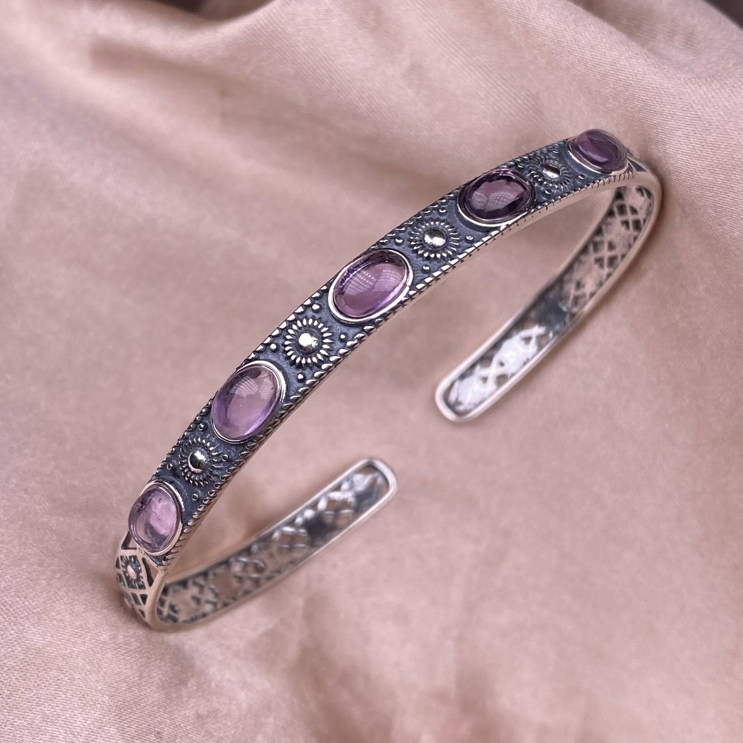 Black Opal,Turquoise, golden stone Blue Moonlight, lime feldspar, citrine, amethyst, aquamarine bangle bracelet S925, silver inlaid, retro open bracelet