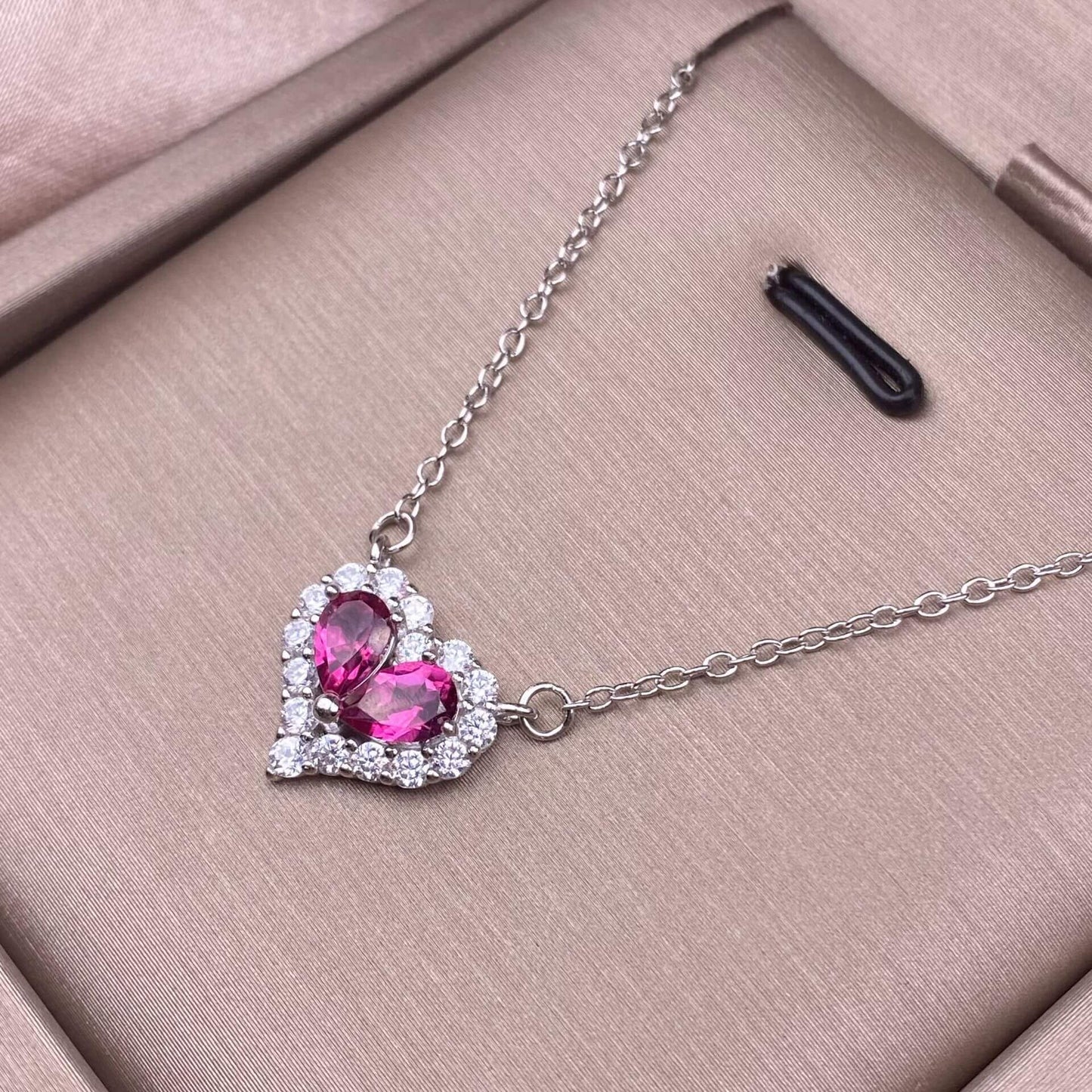 Black Opal Opal, Pink topaz, tourmaline S925 necklace, silver inlaid with full diamonds, exquisite light luxury evening wear chain fashionable office lady