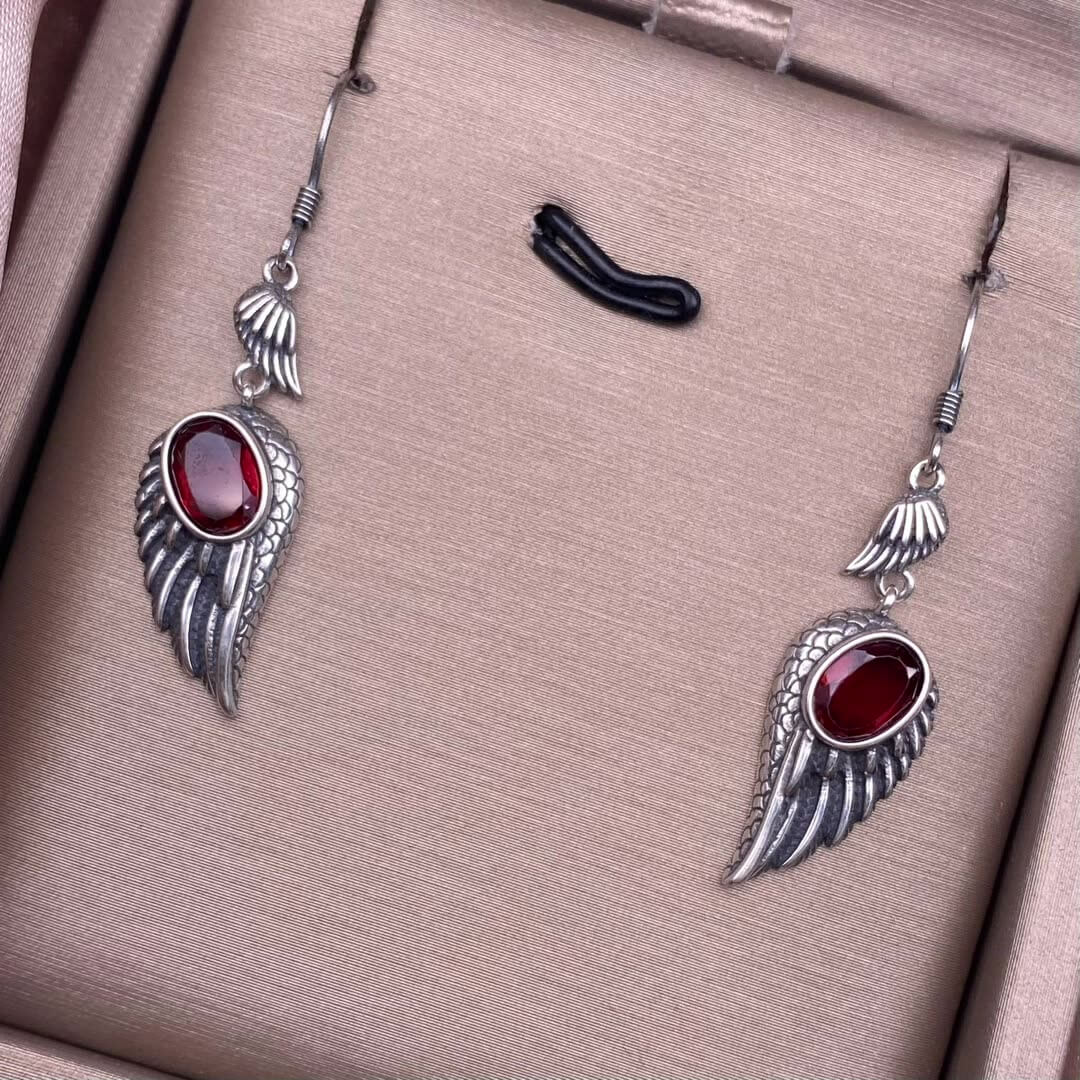 Garnet, black opal, black shell, white shell, tea crystal, purple dragon crystal wings earrings S925 (Copy)