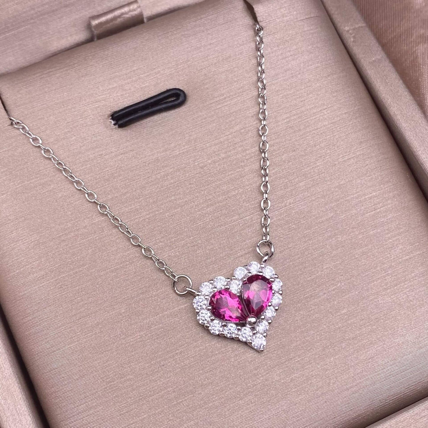 Black Opal Opal, Pink topaz, tourmaline S925 necklace, silver inlaid with full diamonds, exquisite light luxury evening wear chain fashionable office lady