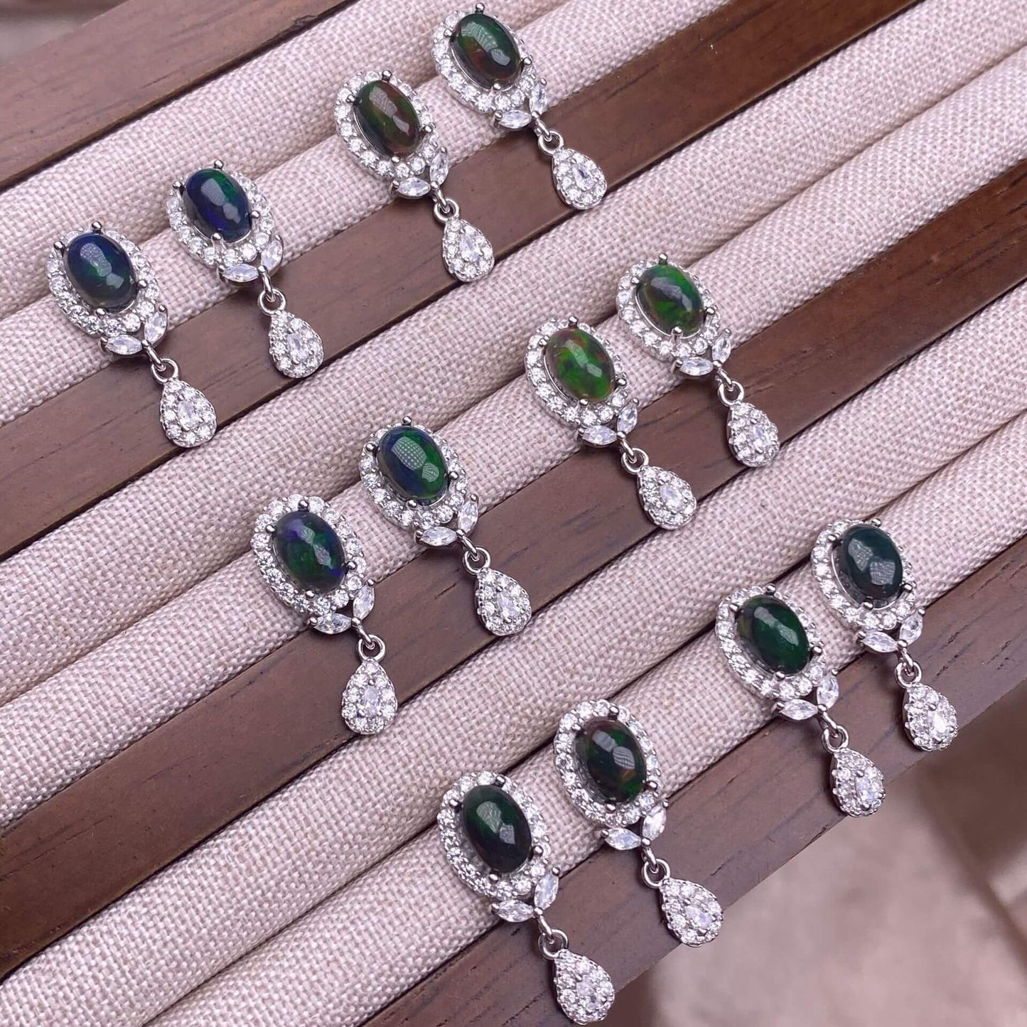 Black Opal Black Shell White Shell Turquoise Purple-toothed black, golden sunstone, garnet  earrings S925, silver inlaid with full diamonds, feather style,  fashionable OL earrings