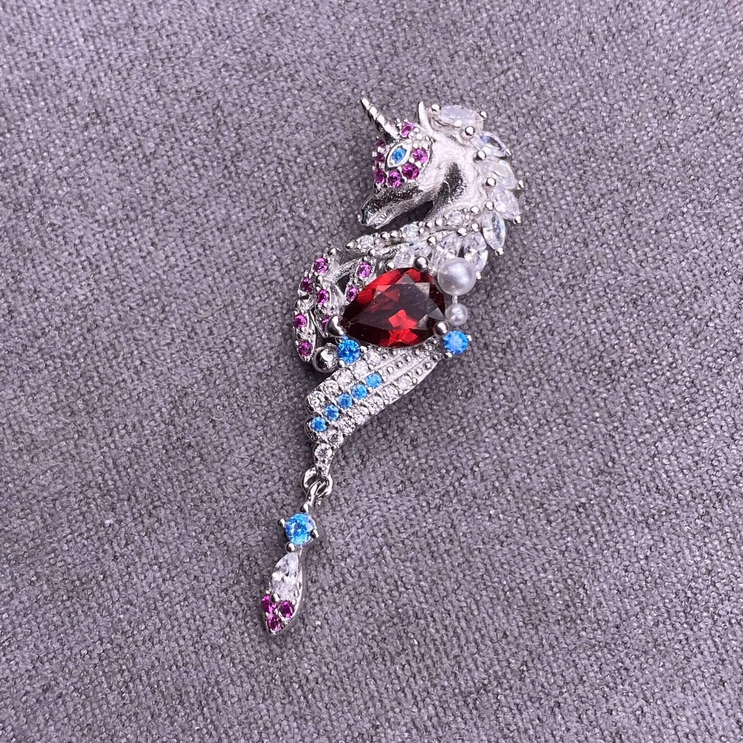 Black Opal Peridot garnet citrine pink topaz S925 silver studded with diamonds, exquisite and dazzling unicorn women's necklace pendant, collarbone chain pendant trendy Jewelry 2005 GMSP4