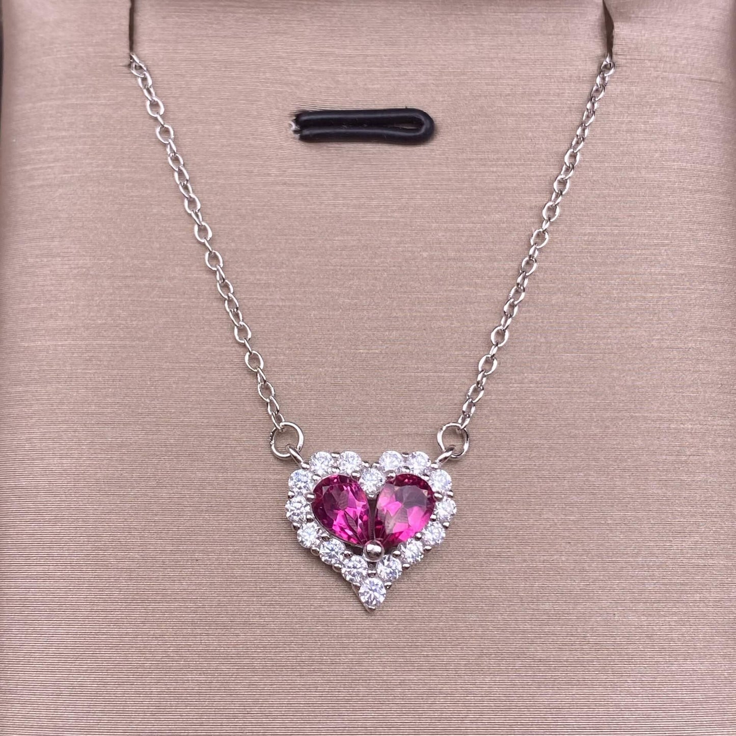 Black Opal Opal, Pink topaz, tourmaline S925 necklace, silver inlaid with full diamonds, exquisite light luxury evening wear chain fashionable office lady