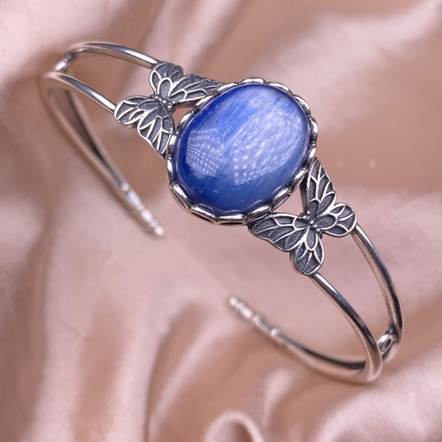 Old wax, green dragon crystal, south red, rose crystal, blue crystal, Peter stone bangle bracelet S925, silver inlaid, retro open bracelet