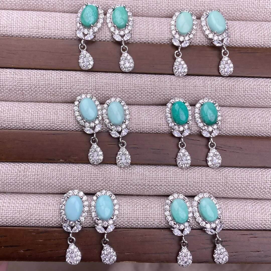 Black Opal Black Shell White Shell Turquoise Purple-toothed black, golden sunstone, garnet  earrings S925, silver inlaid with full diamonds, feather style,  fashionable OL earrings