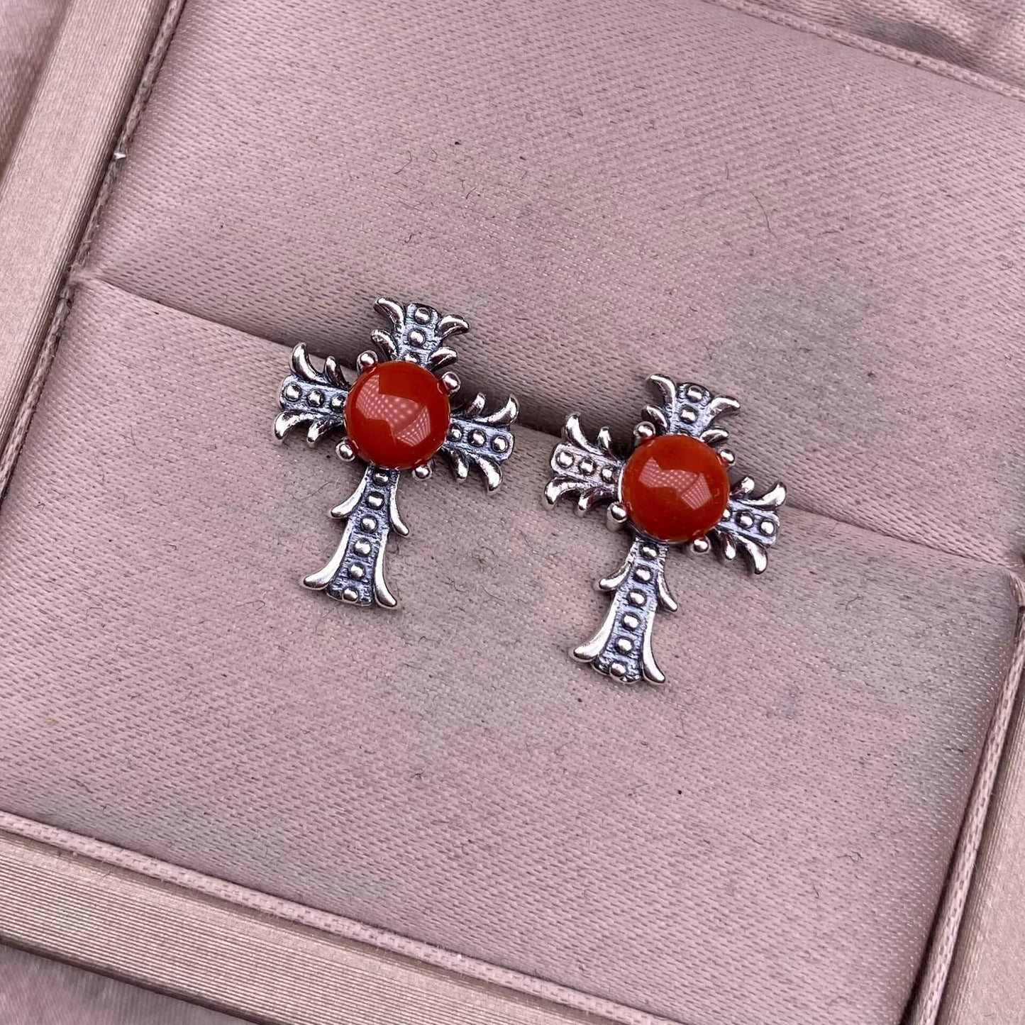 Citrine, peridot, garnet, south red, pink topaz, opal, cordierite, black opal, sea pattern stone, turquoise  cross earrings S925