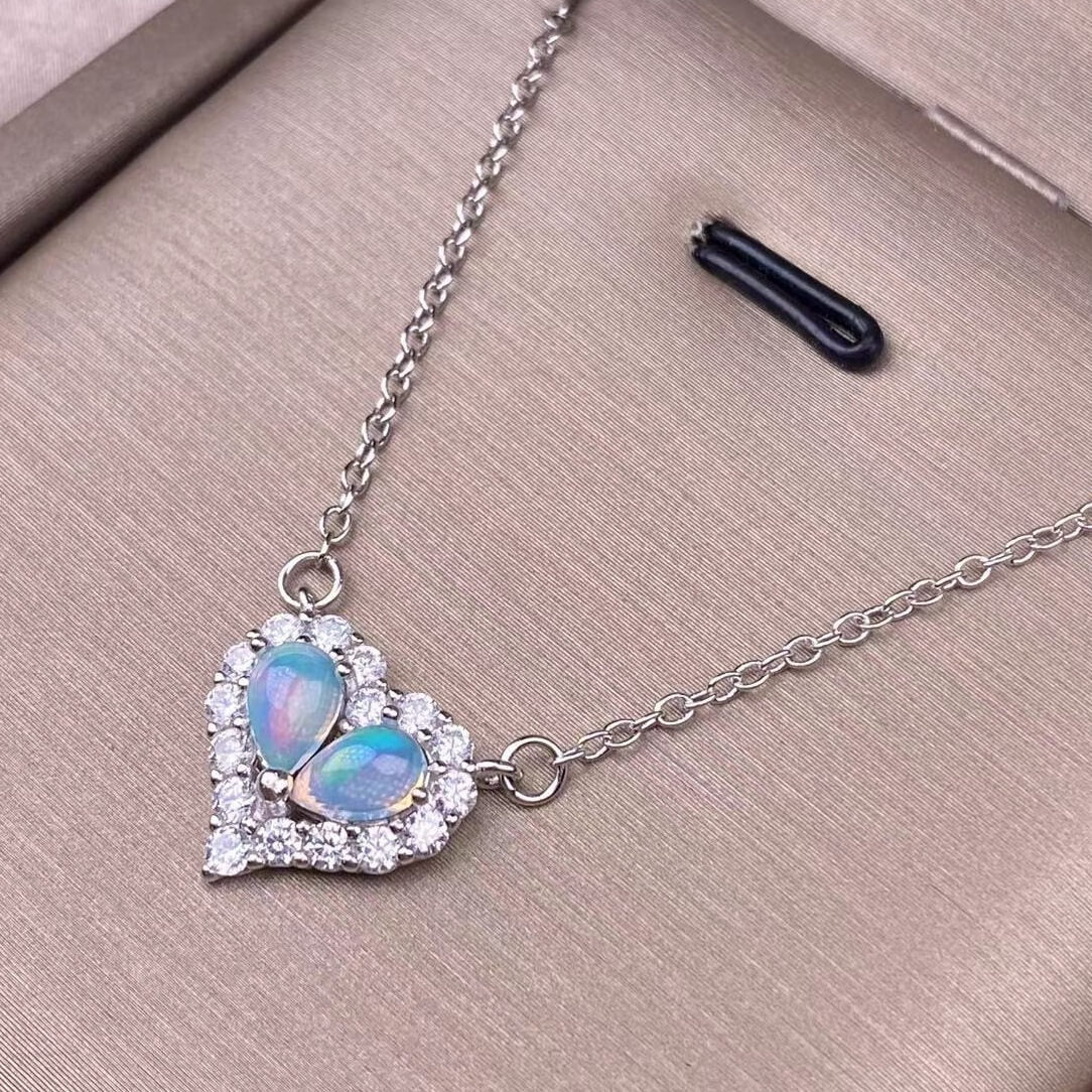Black Opal Opal, Pink topaz, tourmaline S925 necklace, silver inlaid with full diamonds, exquisite light luxury evening wear chain fashionable office lady