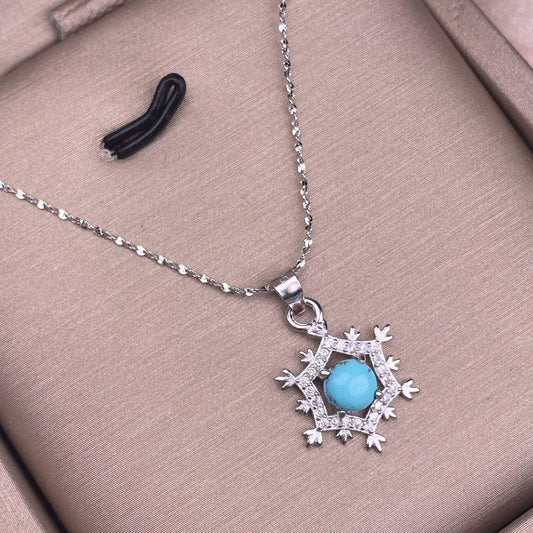 Turquoise, pink sea pattern stone, jadeite, blue moonstone, purple tooth black S925 silver inlaid retro silver cross pendant, aged, personalized and fashionable OL necklace, dazzling and uncluttered trendy Jewelry 2005