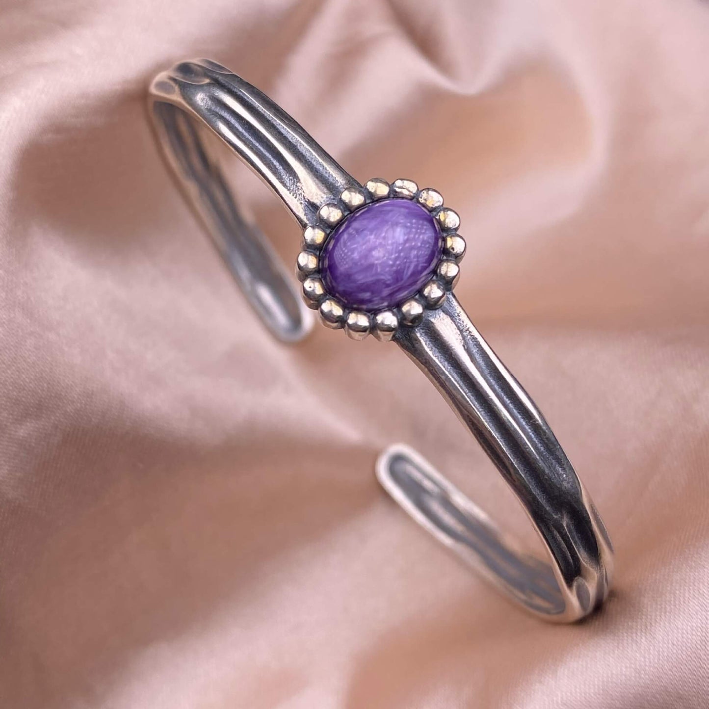 Nan Hong, Golden luck stone, turquoise, Purple Dragon Crystal bangle bracelet S925, silver inlaid, retro open bracelet