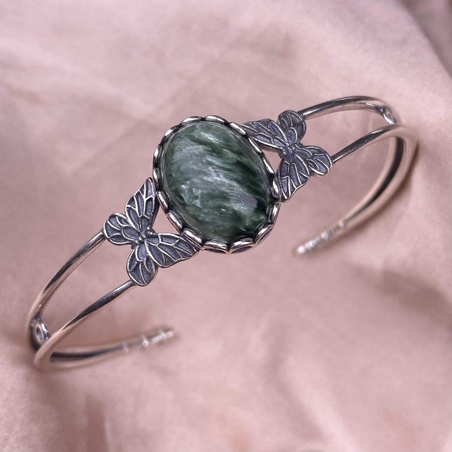 Old wax, green dragon crystal, south red, rose crystal, blue crystal, Peter stone bangle bracelet S925, silver inlaid, retro open bracelet