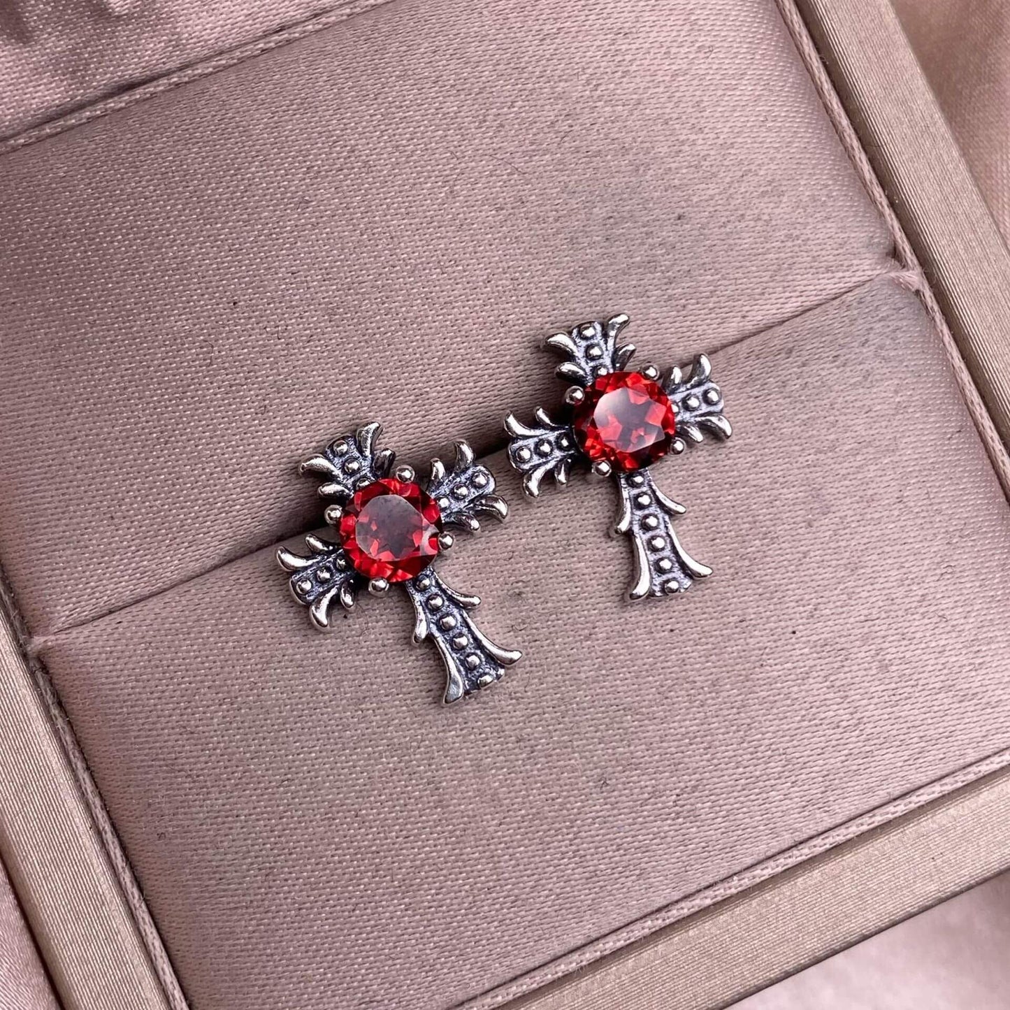 Citrine, peridot, garnet, south red, pink topaz, opal, cordierite, black opal, sea pattern stone, turquoise  cross earrings S925