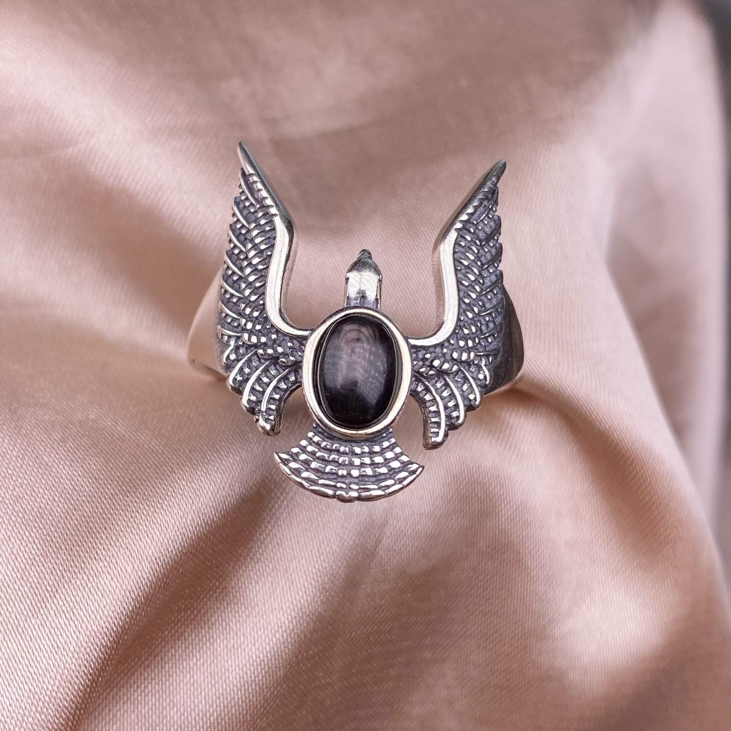 London blue topaz, Swiss blue topaz, grey moonstone, Golden Fortune stone ring S925 in silver eagle shaped silveer ring