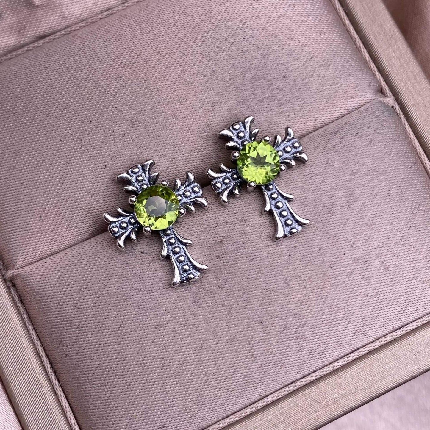 Citrine, peridot, garnet, south red, pink topaz, opal, cordierite, black opal, sea pattern stone, turquoise  cross earrings S925