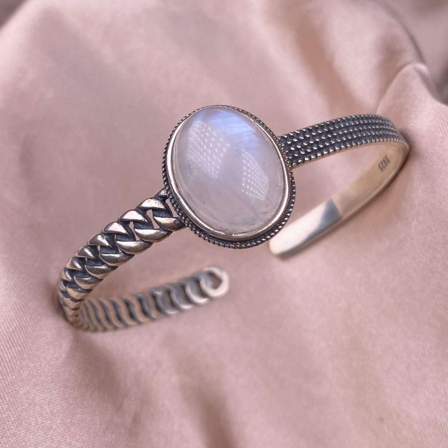 Ghost, Blue Moonlight, Old Wax, Aquamarine bangle bracelet S925, silver inlaid, retro open bracelet