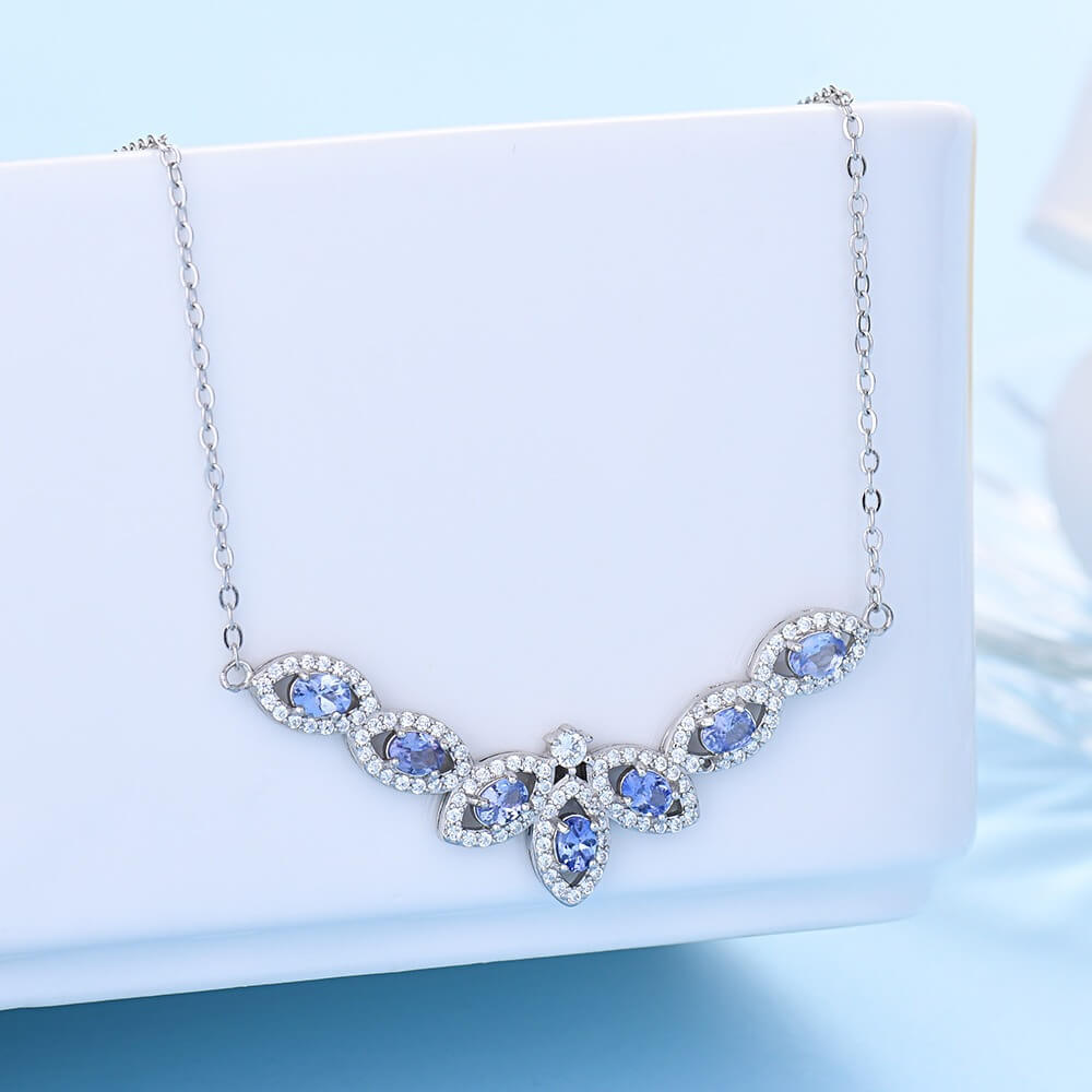 Tanzanite, pink topa, garnet, diopside S925 necklace, silver inlaid with full diamonds,s925 collarbone chain, silver-encrusted little rabbit children pendant, garnet quality, pure water flawless