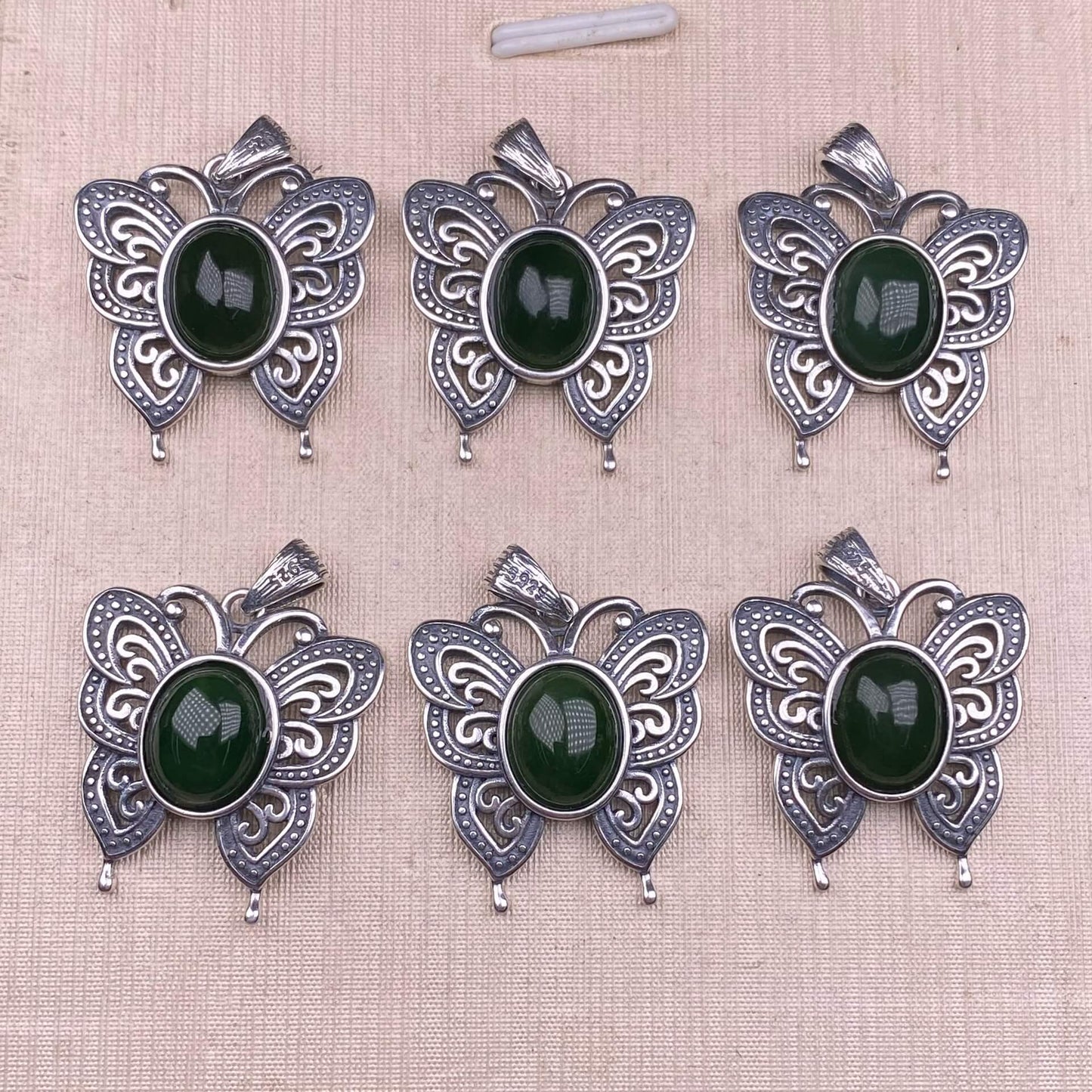 Lalima sea Pattern Stone Rose quartz, blue moonstone, aquamarine, old wax, flower amber, amethyst, turquoise, Hetian jade, grape stone pendant S925 silver inlaid retro butterfly necklace pendant