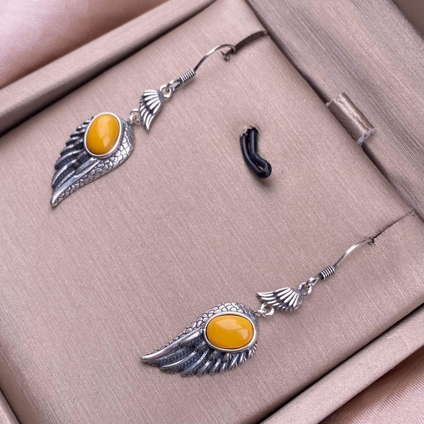 Garnet, black opal, black shell, white shell, tea crystal, purple dragon crystal wings earrings S925 (Copy)