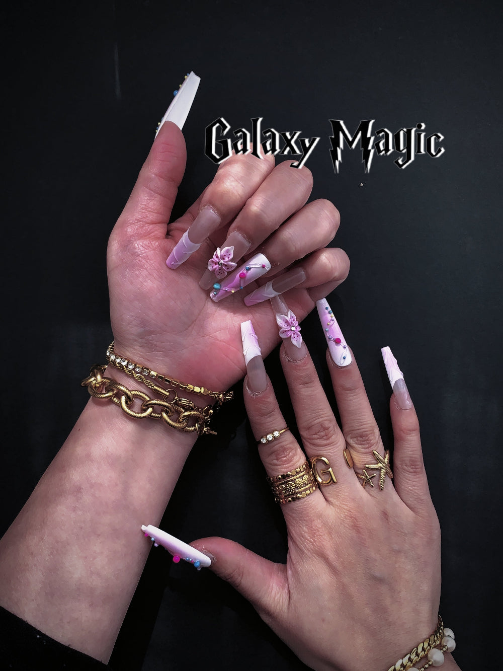 3D Flower Press-on nails Long Lasting & Reusable Galaxy Magic 