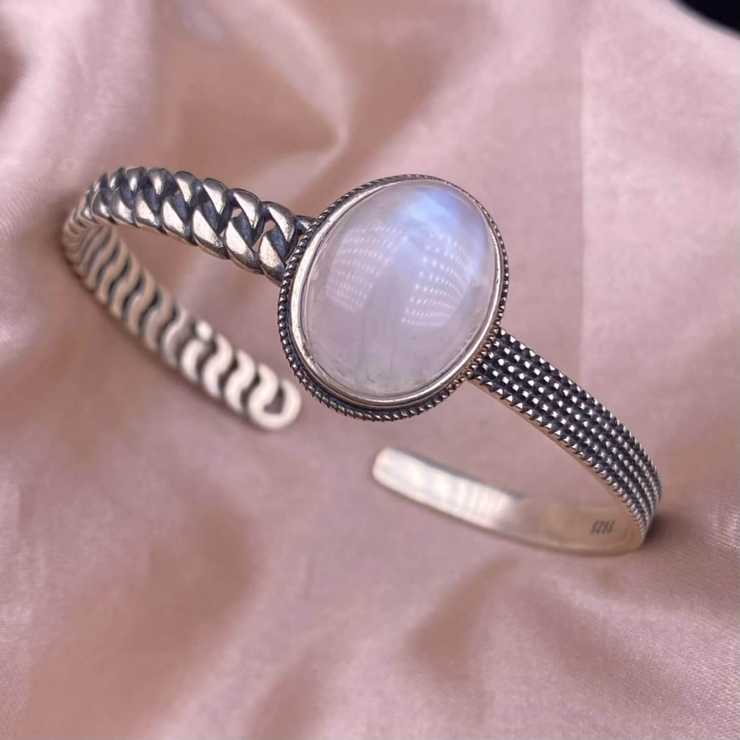 Ghost, Blue Moonlight, Old Wax, Aquamarine bangle bracelet S925, silver inlaid, retro open bracelet