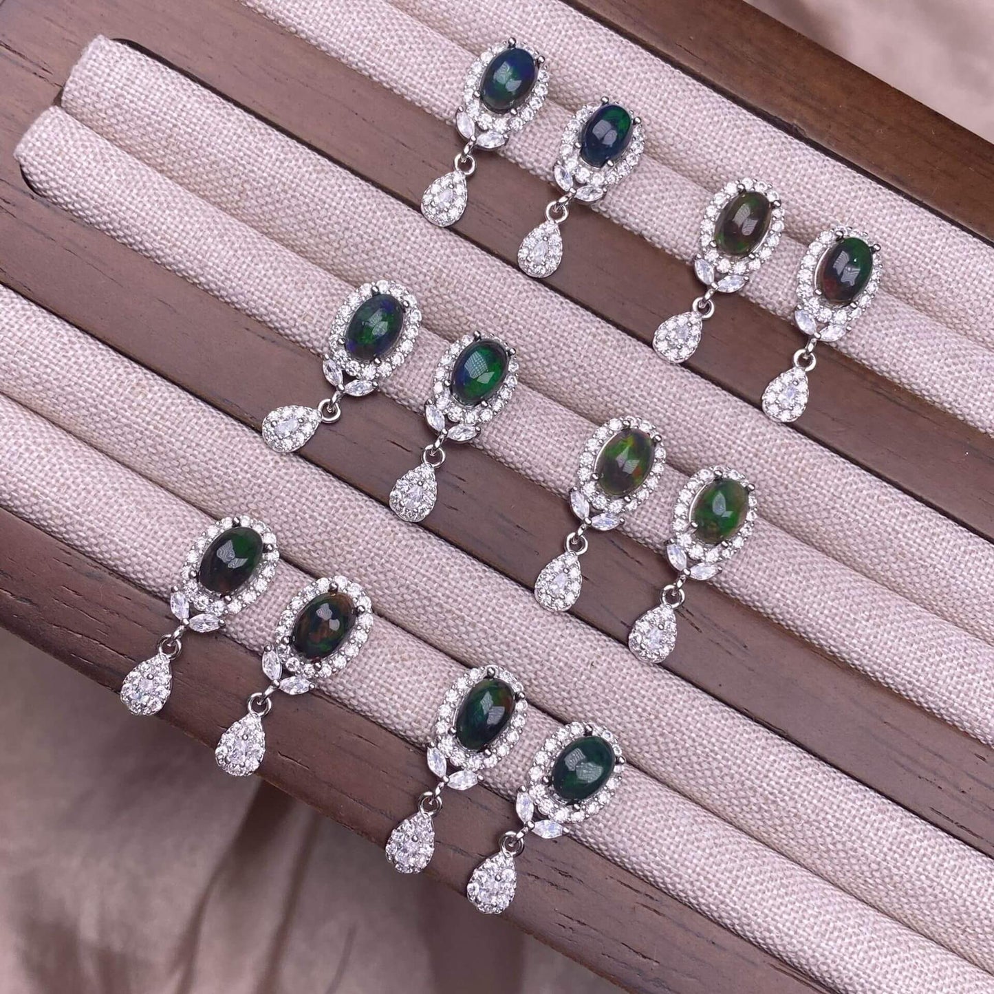 Black Opal Black Shell White Shell Turquoise Purple-toothed black, golden sunstone, garnet  earrings S925, silver inlaid with full diamonds, feather style,  fashionable OL earrings