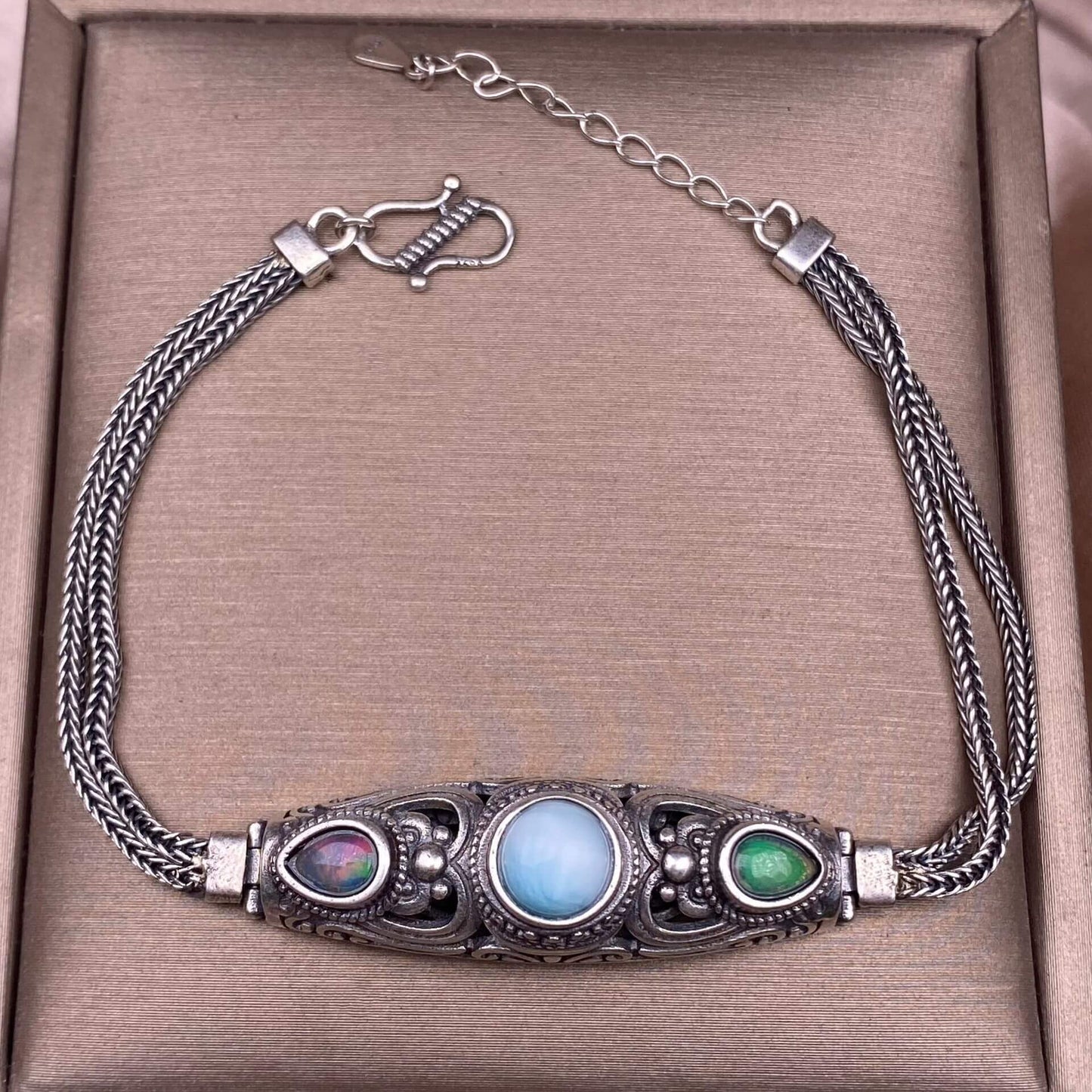 Black Opal Amethyst Lalima sea-patterned stone pink topa Opal s925 silver inlaid retro Nepalese style, exaggerated and niche Opal jewelry, dazzling and free of cracksry 2025 GMSB1