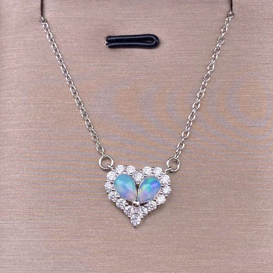 Black Opal Opal, Pink topaz, tourmaline S925 necklace, silver inlaid with full diamonds, exquisite light luxury evening wear chain fashionable office lady