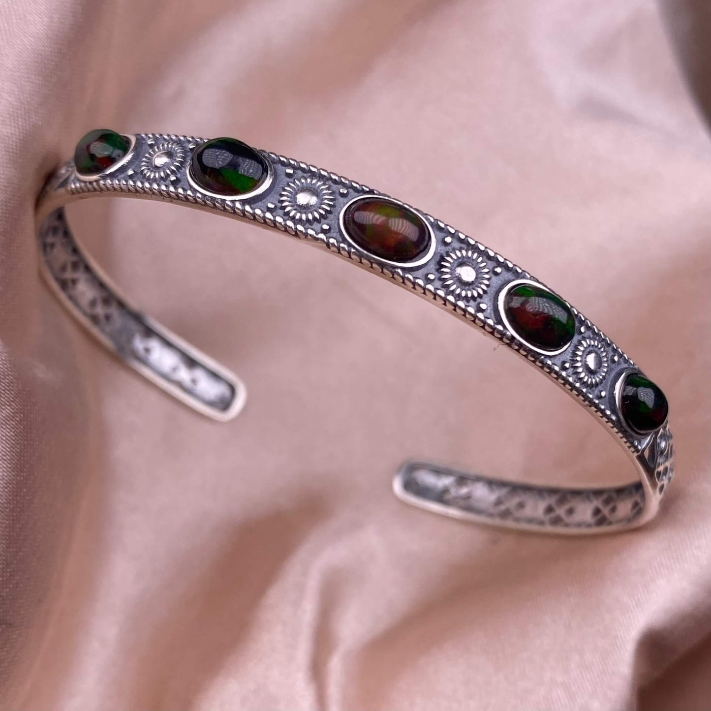 Black Opal,Turquoise, golden stone Blue Moonlight, lime feldspar, citrine, amethyst, aquamarine bangle bracelet S925, silver inlaid, retro open bracelet