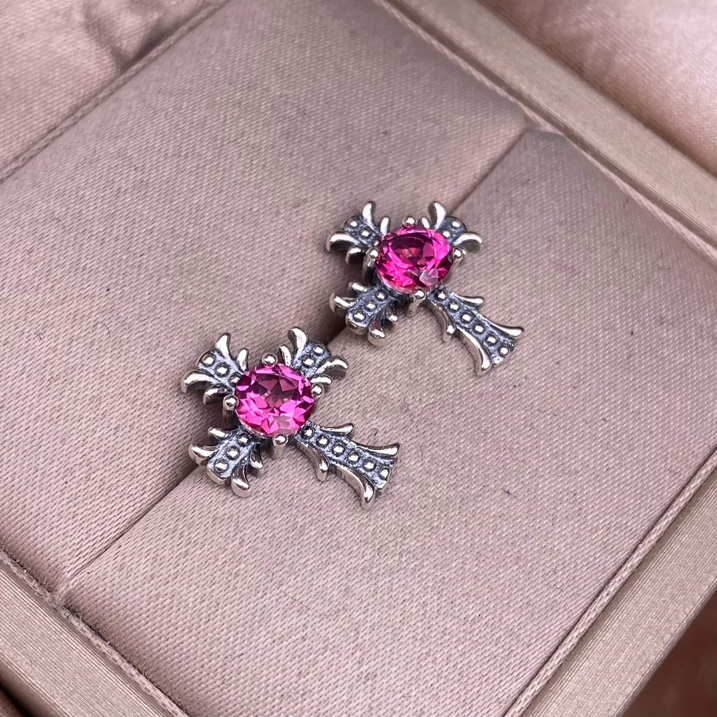 Citrine, peridot, garnet, south red, pink topaz, opal, cordierite, black opal, sea pattern stone, turquoise  cross earrings S925