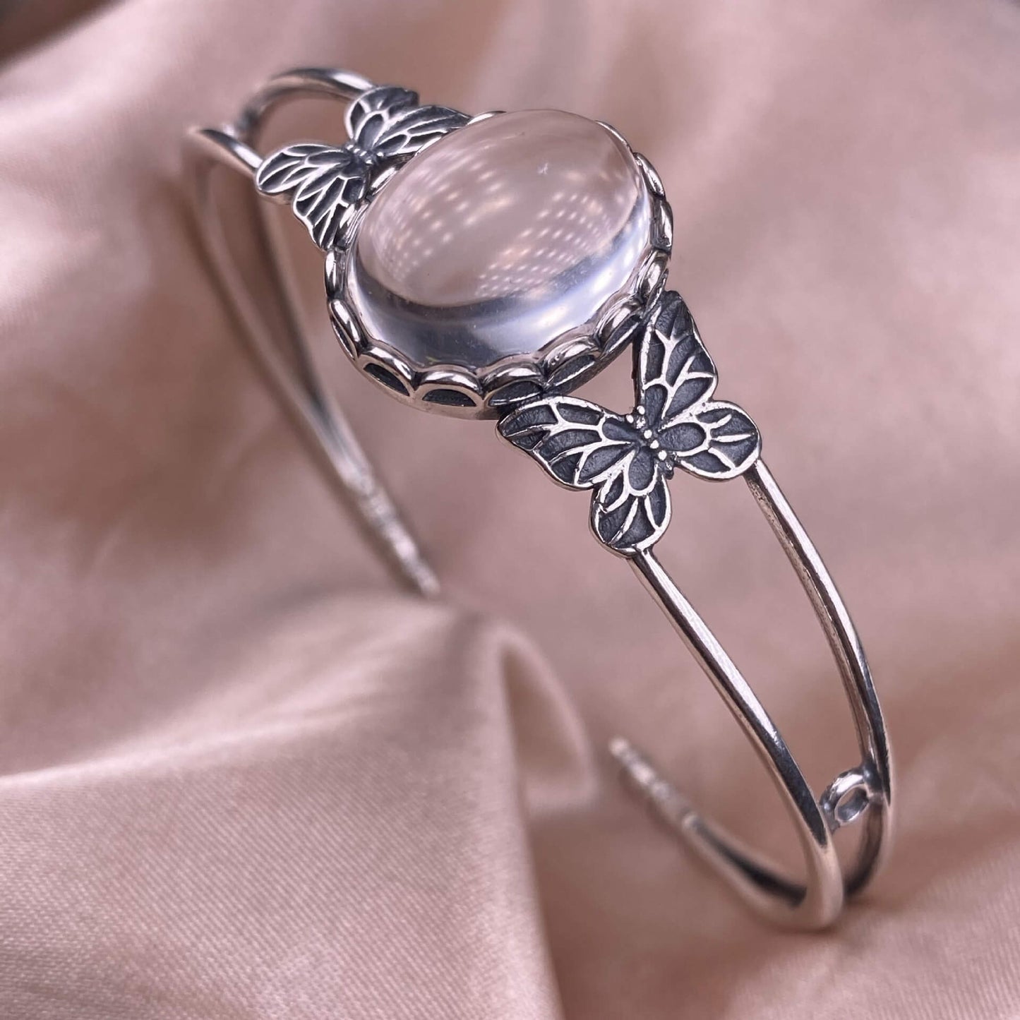 Old wax, green dragon crystal, south red, rose crystal, blue crystal, Peter stone bangle bracelet S925, silver inlaid, retro open bracelet