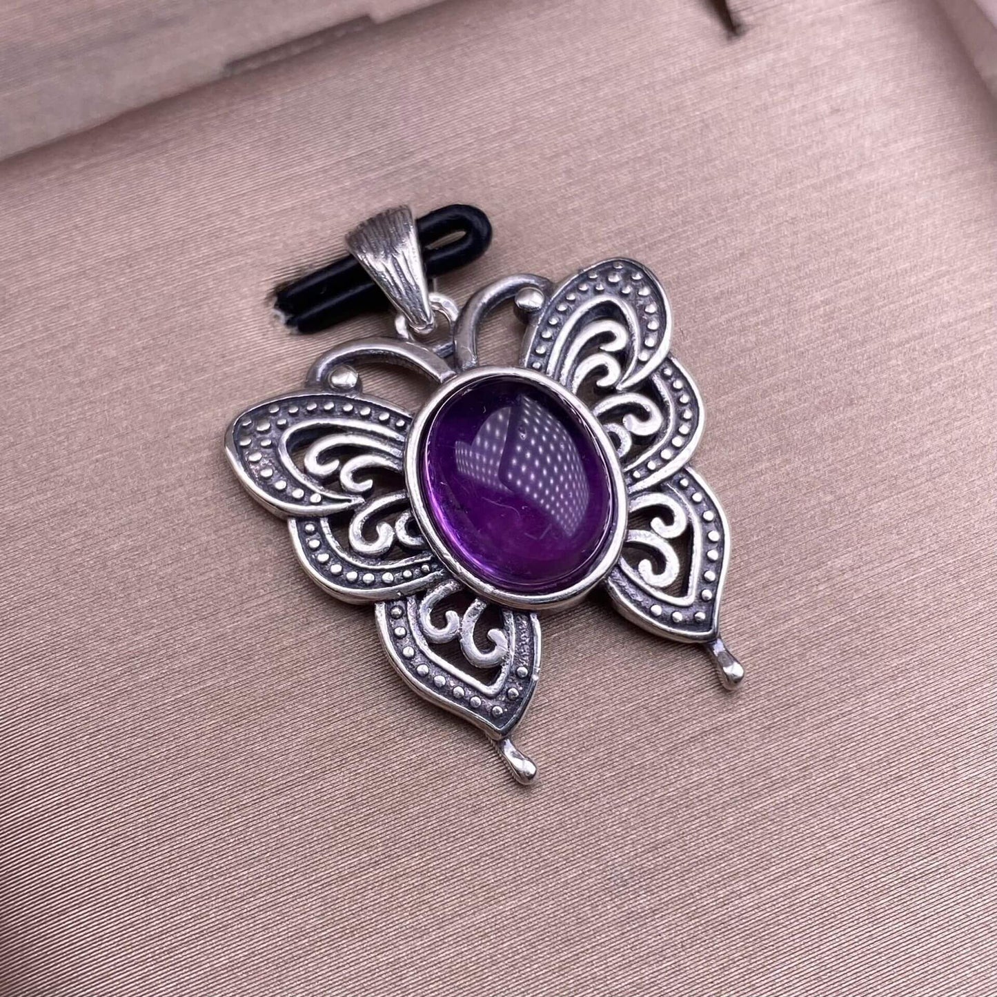 Lalima sea Pattern Stone Rose quartz, blue moonstone, aquamarine, old wax, flower amber, amethyst, turquoise, Hetian jade, grape stone pendant S925 silver inlaid retro butterfly necklace pendant