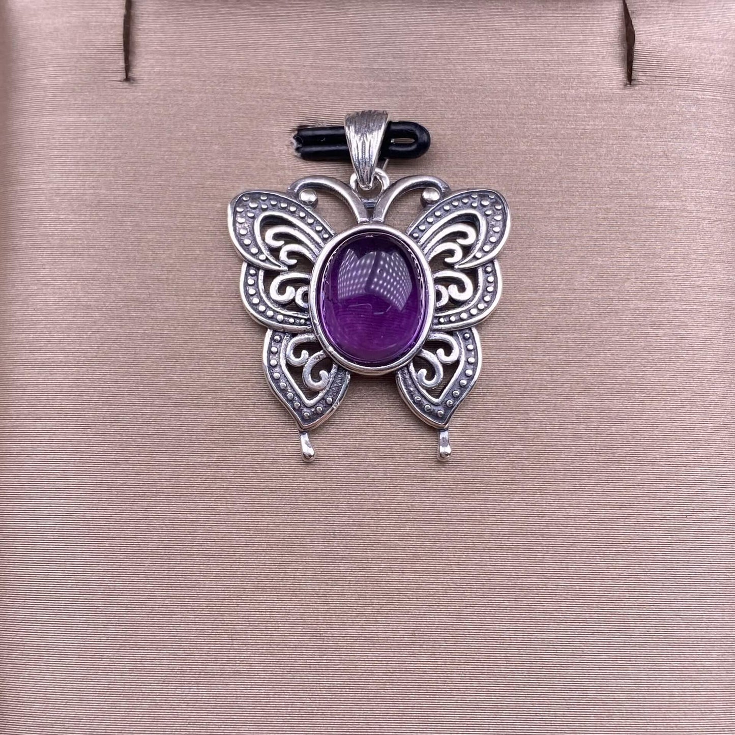 Lalima sea Pattern Stone Rose quartz, blue moonstone, aquamarine, old wax, flower amber, amethyst, turquoise, Hetian jade, grape stone pendant S925 silver inlaid retro butterfly necklace pendant